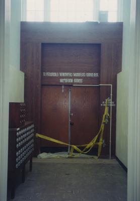 Door to cross bridge to Periodicals is closed during the bridge removal