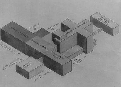 Block drawing of Medical Center. Received June 27, 1956 from Public Relations
