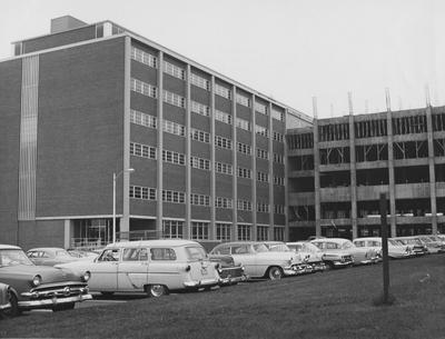 Cars parked in front of Medical Center. Received August 13, 1960 from Public Relations