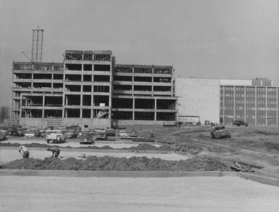 Medical Center construction and the construction of the parking lot in front of the Medical Center. Received April 15, 1960 from Public Relations