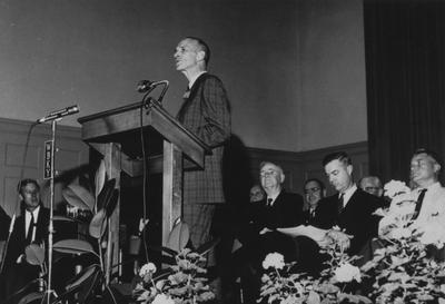 William R. Willard, the first Vice President of the Medical Center is speaking at the dedication of the Medical Center