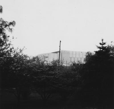 View of Memorial Coliseum from the Botanical Gardens