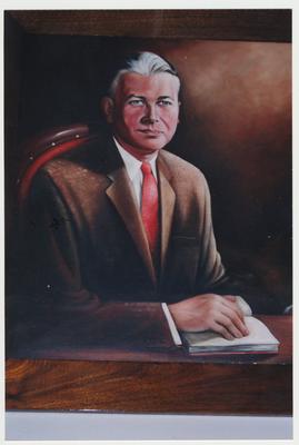 A portrait of Governor Bert Combs.  The Appalachian Collection is named after him.  The portrait is exhibited in the M. I. King Library