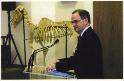 UK President Lee Todd speaks from a podium at the Gluck Equine Research Center