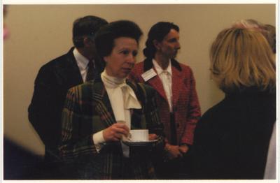The Princess Royal Anne of Great Britain is holding a teacup
