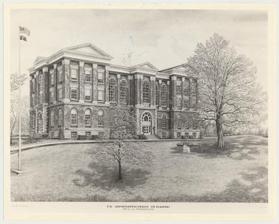 A drawing of the Administration / Main Building done by C.G. Morehead