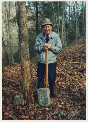 Dr. Thomas D. Clark at William Baker's grave at the mouth of Gabriel, Right Fork of Buffalo, Owsley County, Kentucky