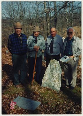 From the left:  Dennie Campbell, Dr. Thomas D. Clark, Stanley Deizarn, and an unidentified man at a grave site.  See pages 156 - 158 of 