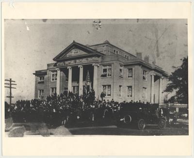 A crowd at a patriotic rally at a Methodist Church in Louisville, Mississippi