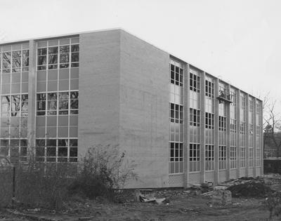Construction of Pharmacy building at the corner of Washington Avenue and Gladstone Avenue. Received November 27, 1957 from Public Relations