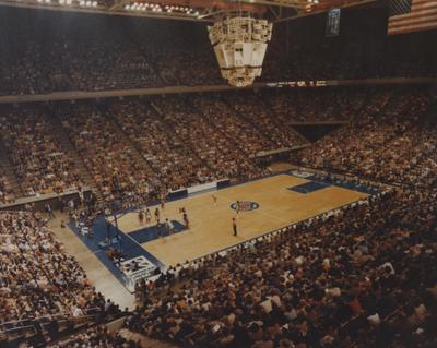 Photo taken inside Rupp Arena named for coach Adolph Rupp during a UK basketball game