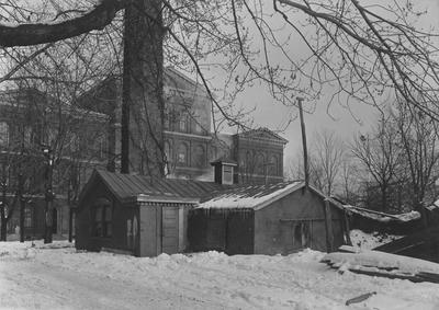 Heating Plant and Smokestack that was used to heat the first buildings of the university. Received January of 1953 from Dr. McVey's files