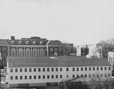 Barracks used as Social Sciences Building, in front of King Library. Photographer: W. E. Sutherland