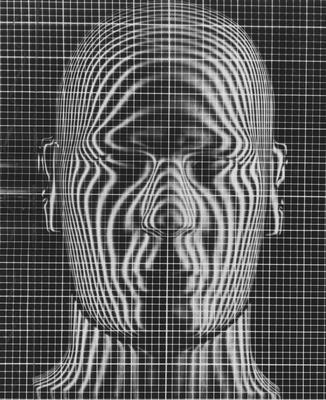 Contour map of a face, front view. Received June 13, 1957 from Cincinnati Enquirer