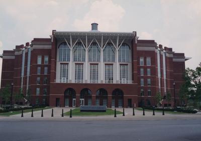 A color photo of the Young Library from University Drive before it's dedication in 1998. This photo was donated to UARP on May 1, 2003 by Teresa Burgett, Reference Librarian at Young Library