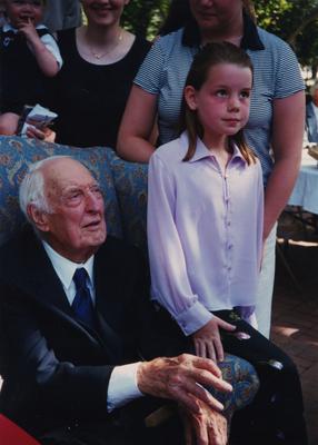 Celebration: July 11, 2002; Actual Birthday: July 14, 1903. Dr. Thomas D. Clark with great granddaughter