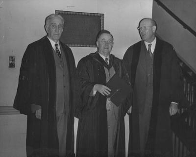 Dr. Frank L. McVey, President Herman L. Donovan, and Dr. J. J. Tigert on Founders Day. Photographer: W. E. Sutherland