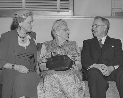 Mildred Lewis, Mrs. C. J. Scott, and President H. L. Donovan seated together on Founders' Day