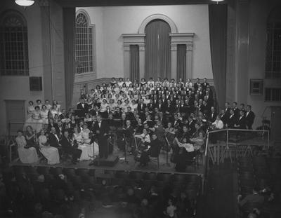 University Orchestra and Chorus presenting a joint program at Memorial Hall to open Founders' Week. Dr. Stein is conducting. Photographer: John B. Kuiper