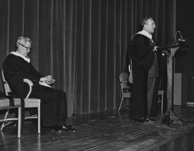 Philip R. Adams speaking at Guignol Theater on February 23, 1950 (Founder's Week); Speech entitled 
