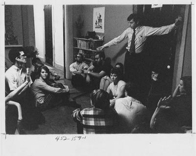 Students for Free University are gathering. This photo appears first on page 159 in the 1969 Kentuckian