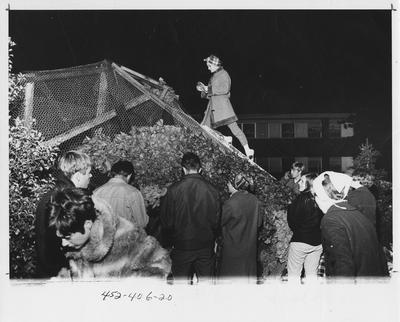 People building Homecoming float. This image appears on page 406 in the 1969 Kentuckian