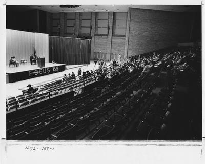 Inside Memorial Coliseum, Focus Meeting. This image appears first on page 107 in the 1969 Kentuckian