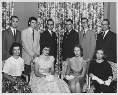 Phi Beta Kappa members; Joan Shear, Patricia Bleyle, Rosemary Donovan, William Hammons, Scott Long, Dr. Douglas Haynes, Dale Osbourne, Clay Ros Jr., and Gerald Sorrell. Received May 6, 1959 from Public Relations