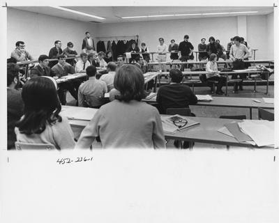 Unidentified members of the Student Government at a meeting in a classroom; This photo is in the 1969 Kentuckian on page 236, image number 1