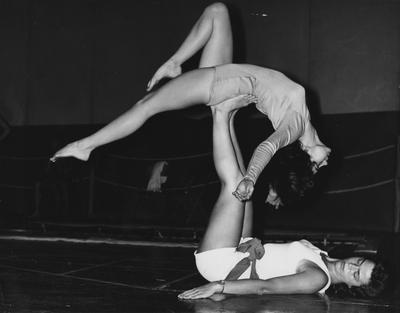Two unidentified female Troupers.  The Troupers were part of the Physical Education Department but included students from all colleges.  They primarily perfomed gymnastics and dance in Memorial Hall