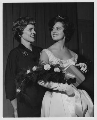 From left to right: former Kentuckian Queen (1939) Mrs. Paul Mansfield and 1963 Kentuckian Queen Carolyn Mansfield (mother and daughter); different photo from set in the 1965 May 9 Lexington Herald - Leader