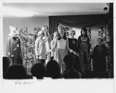 Pi Beta Phi sisters putting on a play; This photo is in the 1969 Kentuckian on page 324, picture number 1