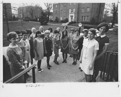 Panhellenic Council: Row 1 (left to right): Mary Hatcher, Pat Faraci, Marilyn Nuss, Linda Green, Barbara Coons, Joyce Heck, Joanne Bistary, Dorothy Rouse, Amelia Simpson, Bunny Baldwin, Kate Elliston; Row 2 (left to right): Sarah McConnell, Roxy Jacobs, Carolyn Honeck, Mary Lou Swope, Kathleen Walker, Jan Fisher; This photo can be found in the 1969 Kentuckian on page 381, picture number 1