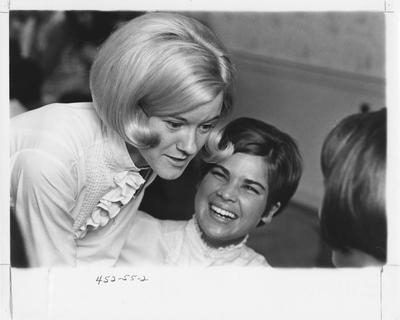 Sorority sisters talking; This image is in the 1969 Kentuckian on page 55, image 2