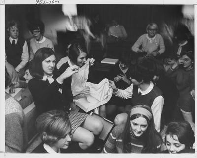 Alpha Xi Delta Christmas party; This image is in the 1969 Kentuckian on page 10, image 1
