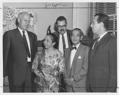 Mr. and Mrs. Indrosoegondho, with the Embassy of Indonesia in Washington, D. C., visit the University of Kentucky and observe annual orientation program for Indonesian graduate students; From left to right: Dr. Howard W. Beers, chief of University of Kentucky contract team teaching in Bogor, Indonesia; Mrs. Indrosoegondho; Dr. William Hugh Jansen, University of Kentucky coordinator of Indonesian programs; Mr. Indrosoegondho; and Leonard Durso, director of Indonesian programs for the Agency for International Development, which sponsored University of Kentucky activities in Indonesia