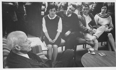 A talk by Norman Thomas, American Socialist Party Leader (far left); Professor Kenneth Bennel is seated third from right; This photo appeared in the 1965, May 9 Lexington Herald - Leader; Lexington Herald - Leader staff photo