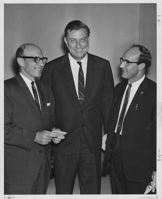 Standing left to right: Vice - President A. D. Albright, Franklin D. Roosevelt, Jr. (speaker at Kentucky Development Day program, and John Whisman; Lexington Herald - Leader staff photo