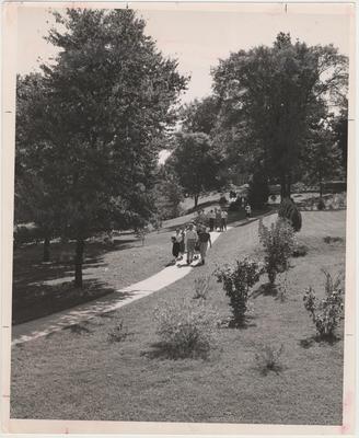 Students walk through the Botanical Gardens