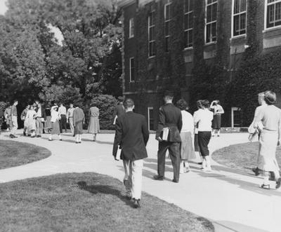 Students walking past Margaret I. King Library