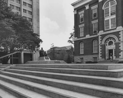 From left to right: Patterson Office Tower, Patterson statue, and Administration/Main Building; Photographer: John Mitchell