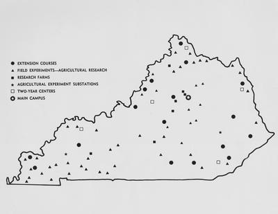 Map of agricultural learning centers, field experiments, and research farms in Kentucky