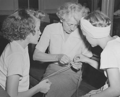 Three women doing handicraft; Image used at the 1951 State Fair