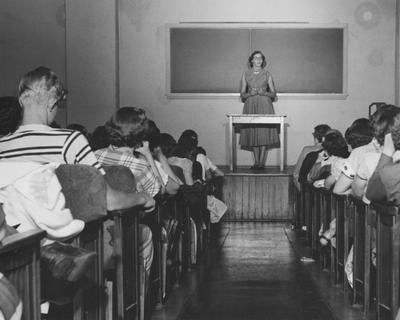 A woman teaching a class; Image used at the 1951 State Fair