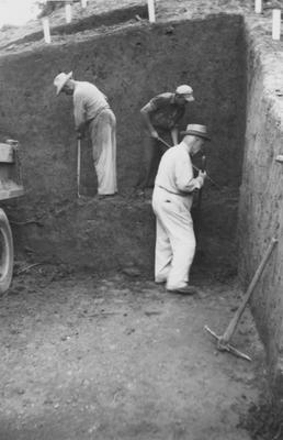 Archeological work at the Dover Indian mound site near Lexington, Kentucky directed by William S. Webb; Dr. William S. Webb on right