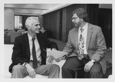 University research professors Moshe Elitzer, Astronomy / Physics (left), and Dwight Billings, Sociology (right)