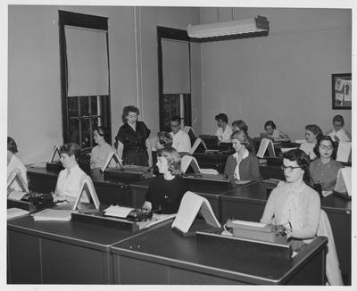 Ann Carol Buchols (front right) in Professor Margaret Bell Humphreys typing class