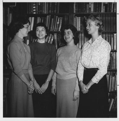 The 1958 officers of the Kentucky Student Education Association; From left to right: Jan Gover, president; Gay Evans, historian; Evelyn Steele, vice - president; and Laura Weinman, secretary