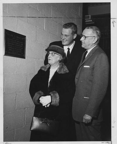 Mrs. Frank Cheek (left) and Dean Shaver (right) with an unidentified young man