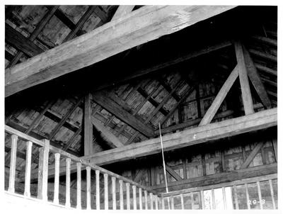 Cane Ridge Meeting House, interior rafters; designed or constructed in 1791 by Robert W. Finley